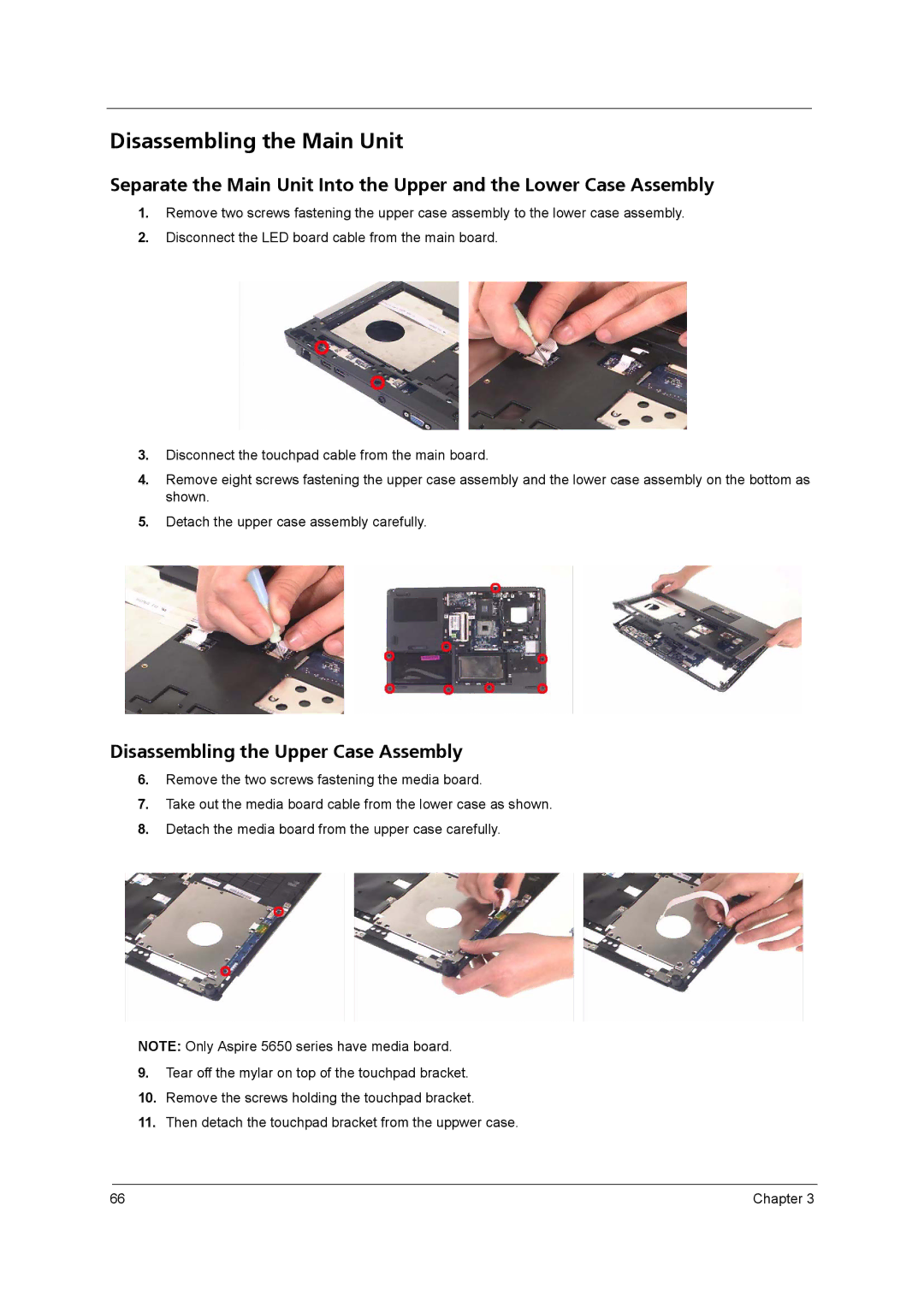 Acer 4260 manual Disassembling the Main Unit, Disassembling the Upper Case Assembly 