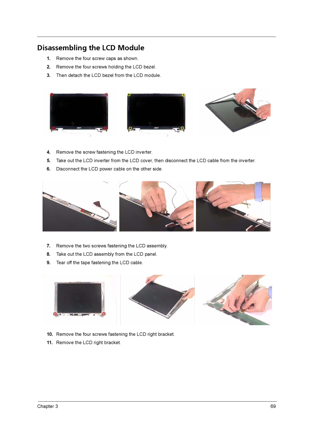 Acer 4260 manual Disassembling the LCD Module 