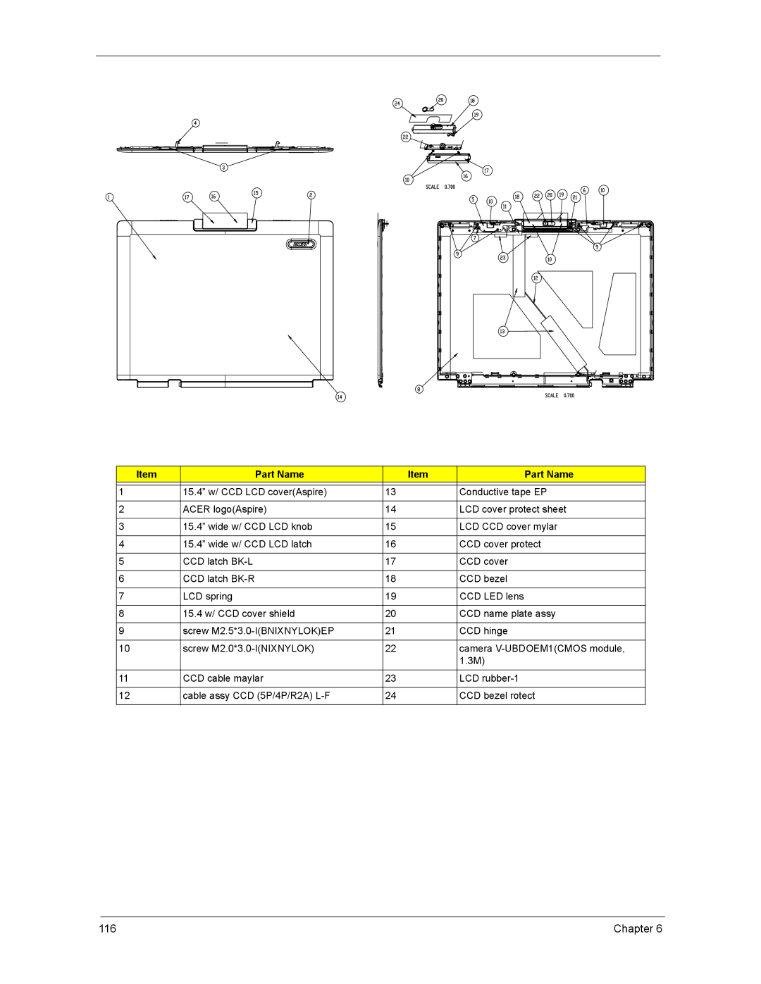 Acer 4270, 5670, 4670 manual Part Name 