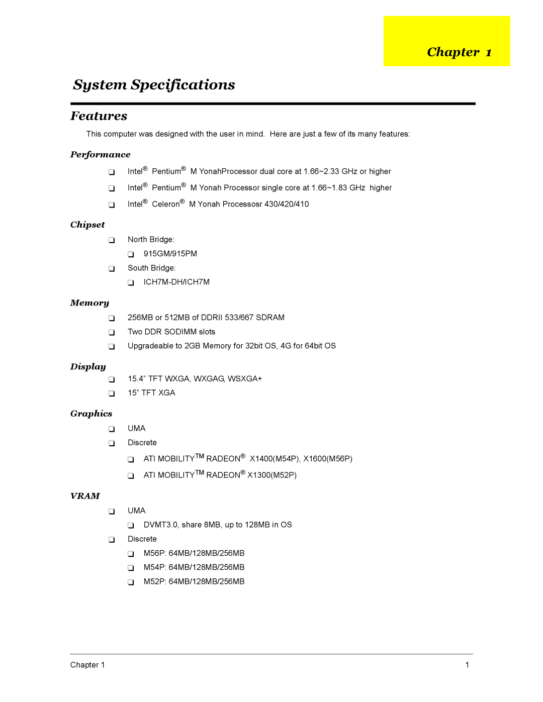 Acer 4670, 4270, 5670 manual Chapter, Features 