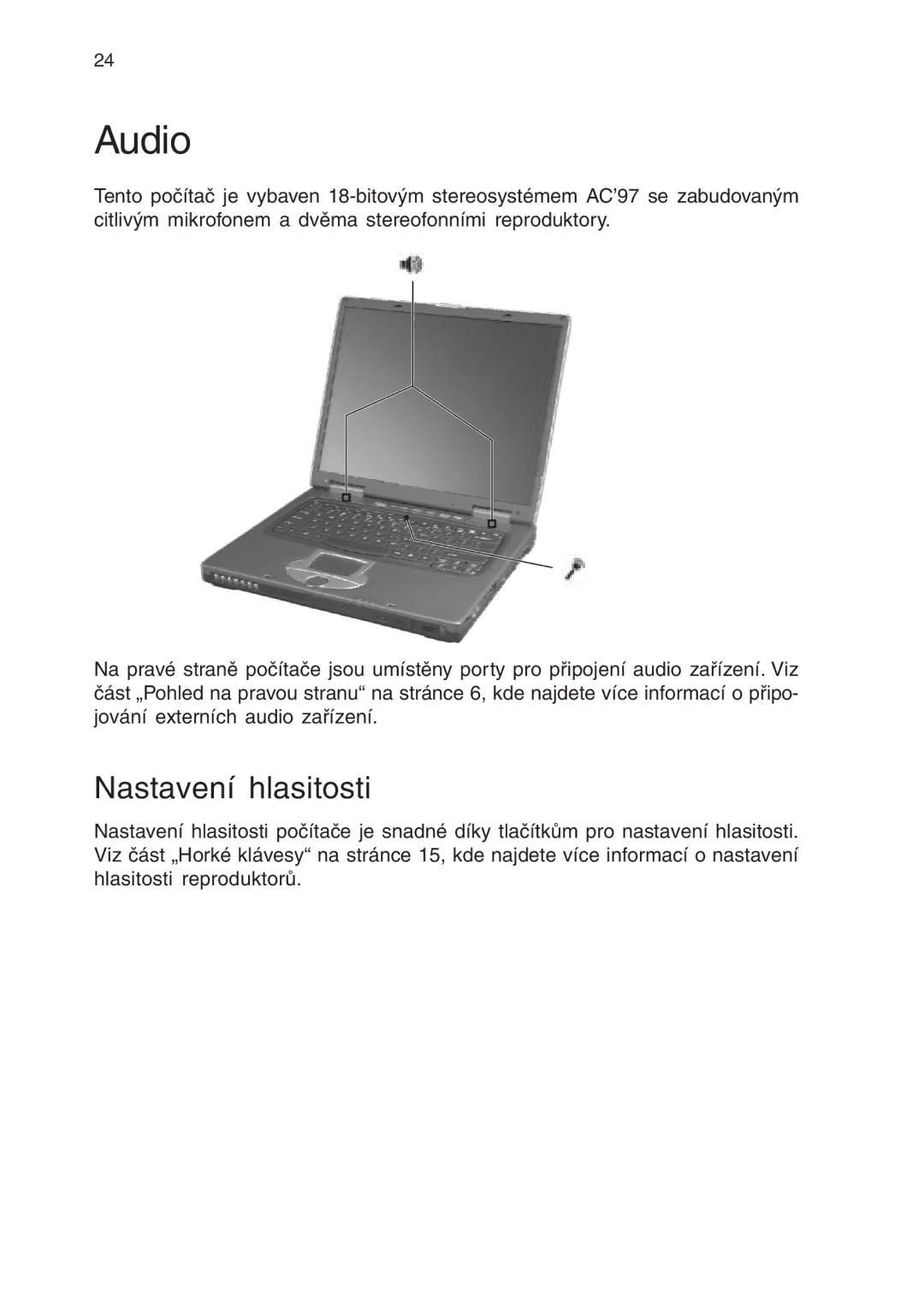 Acer 430 manual Audio, Nastavení hlasitosti 