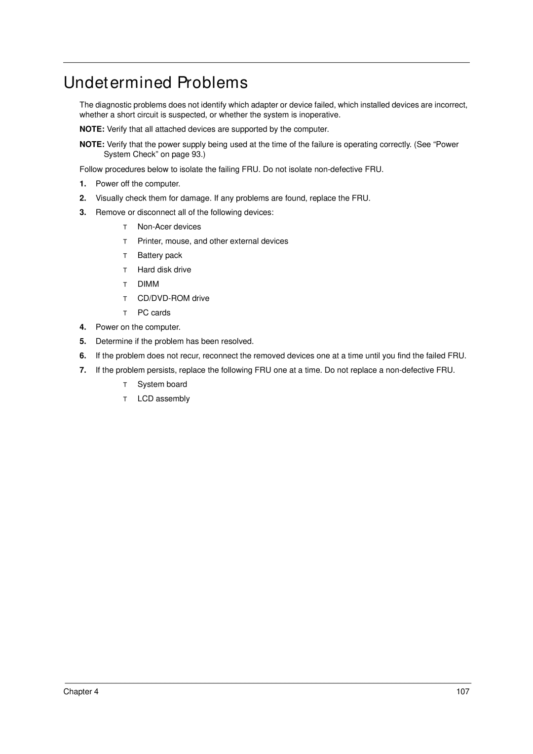 Acer 4310 manual Undetermined Problems, Dimm 