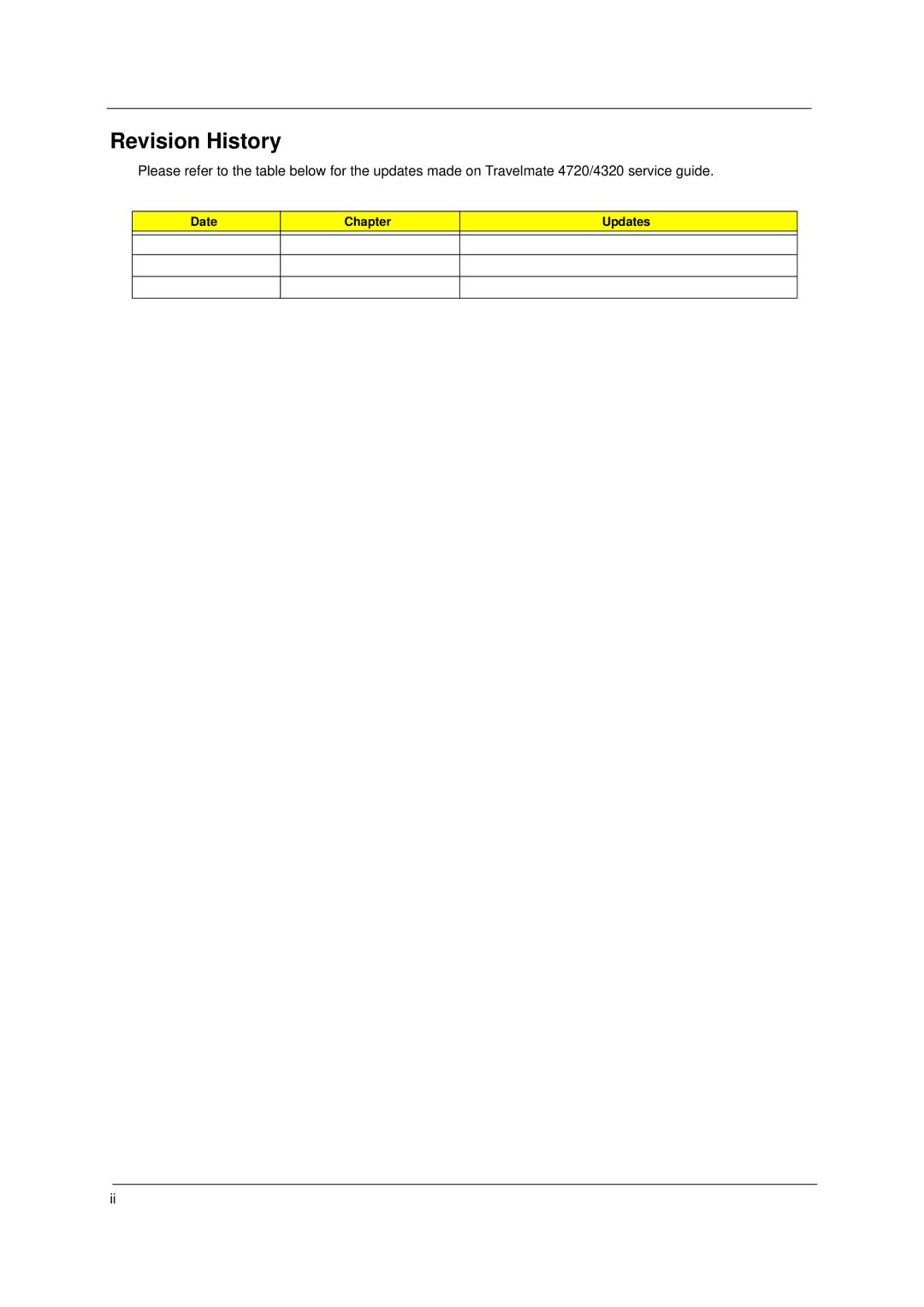 Acer 4310 manual Revision History 