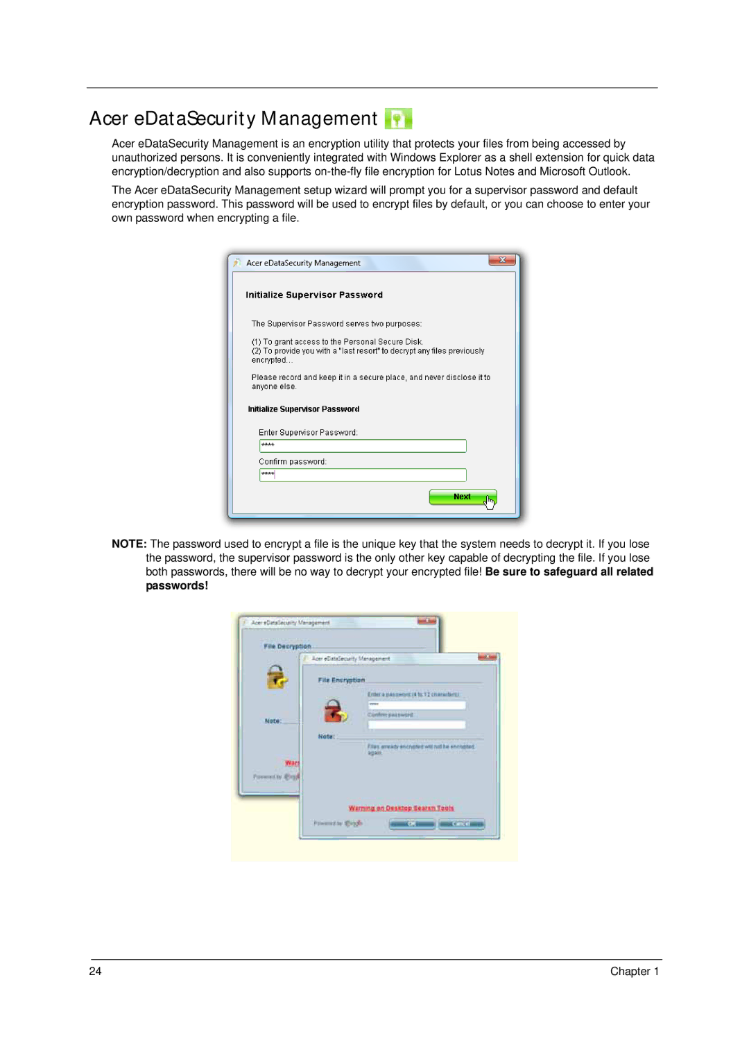 Acer 4310 manual Acer eDataSecurity Management 