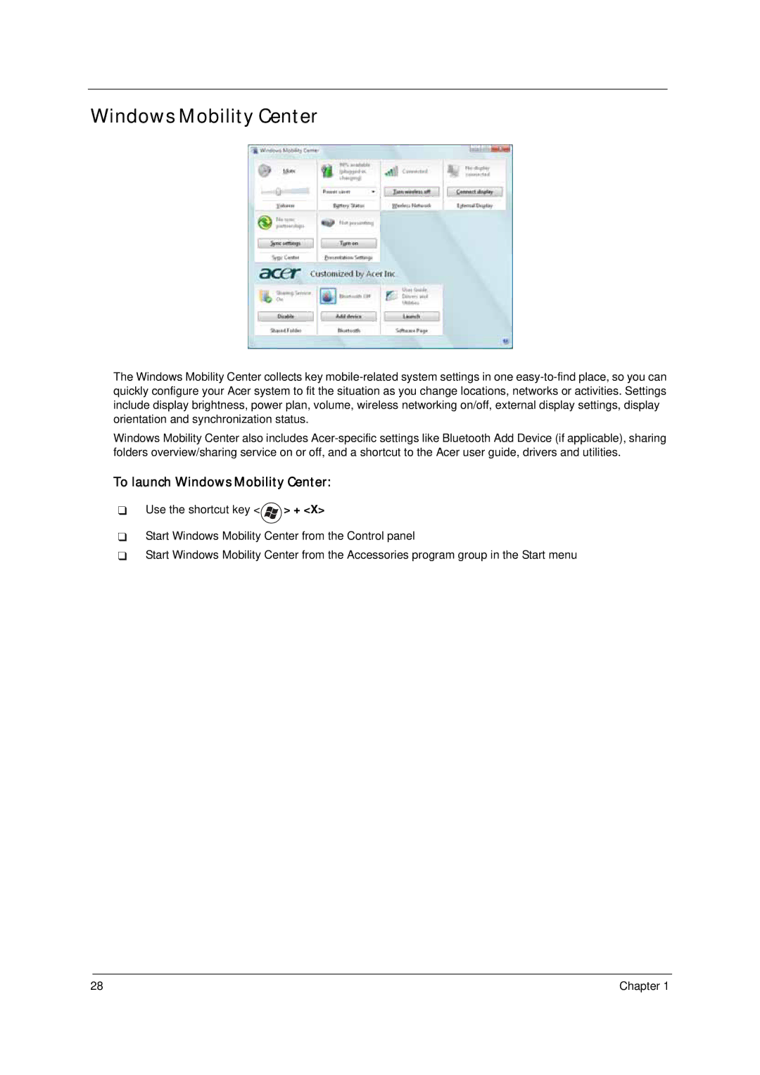 Acer 4310 manual To launch Windows Mobility Center 