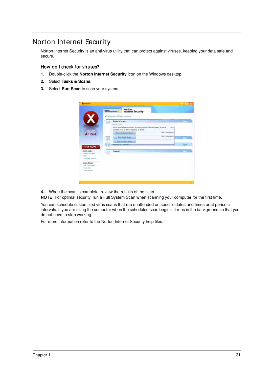 Acer 4310 manual Norton Internet Security, Select Tasks & Scans 