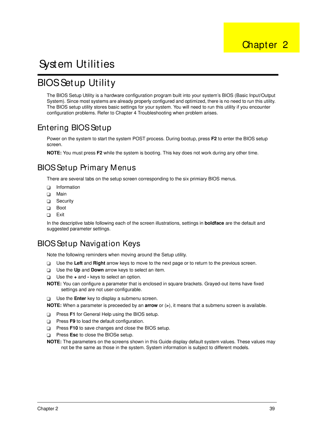 Acer 4310 manual Bios Setup Utility, Entering Bios Setup, Bios Setup Primary Menus, Bios Setup Navigation Keys 