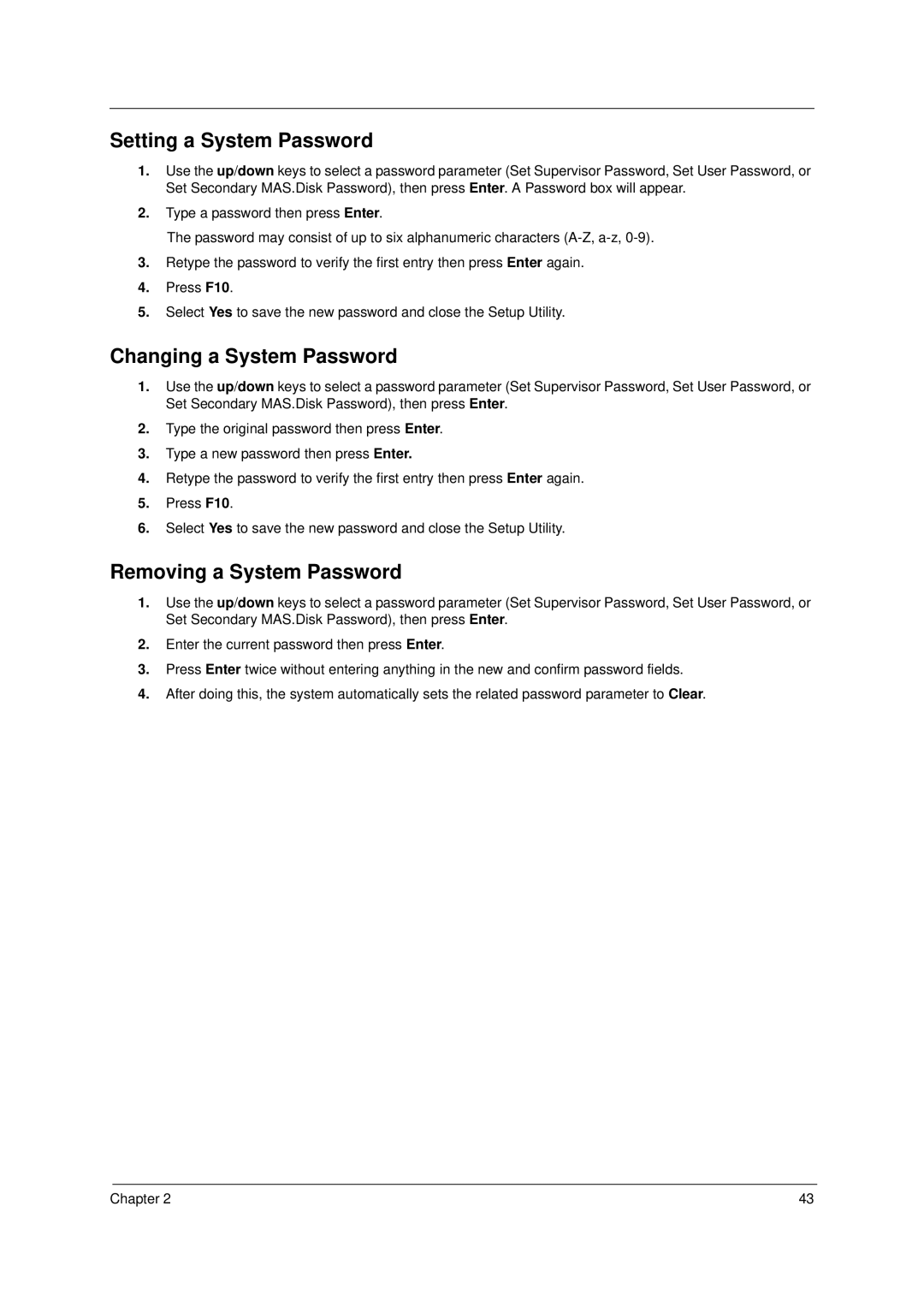 Acer 4310 manual Setting a System Password 