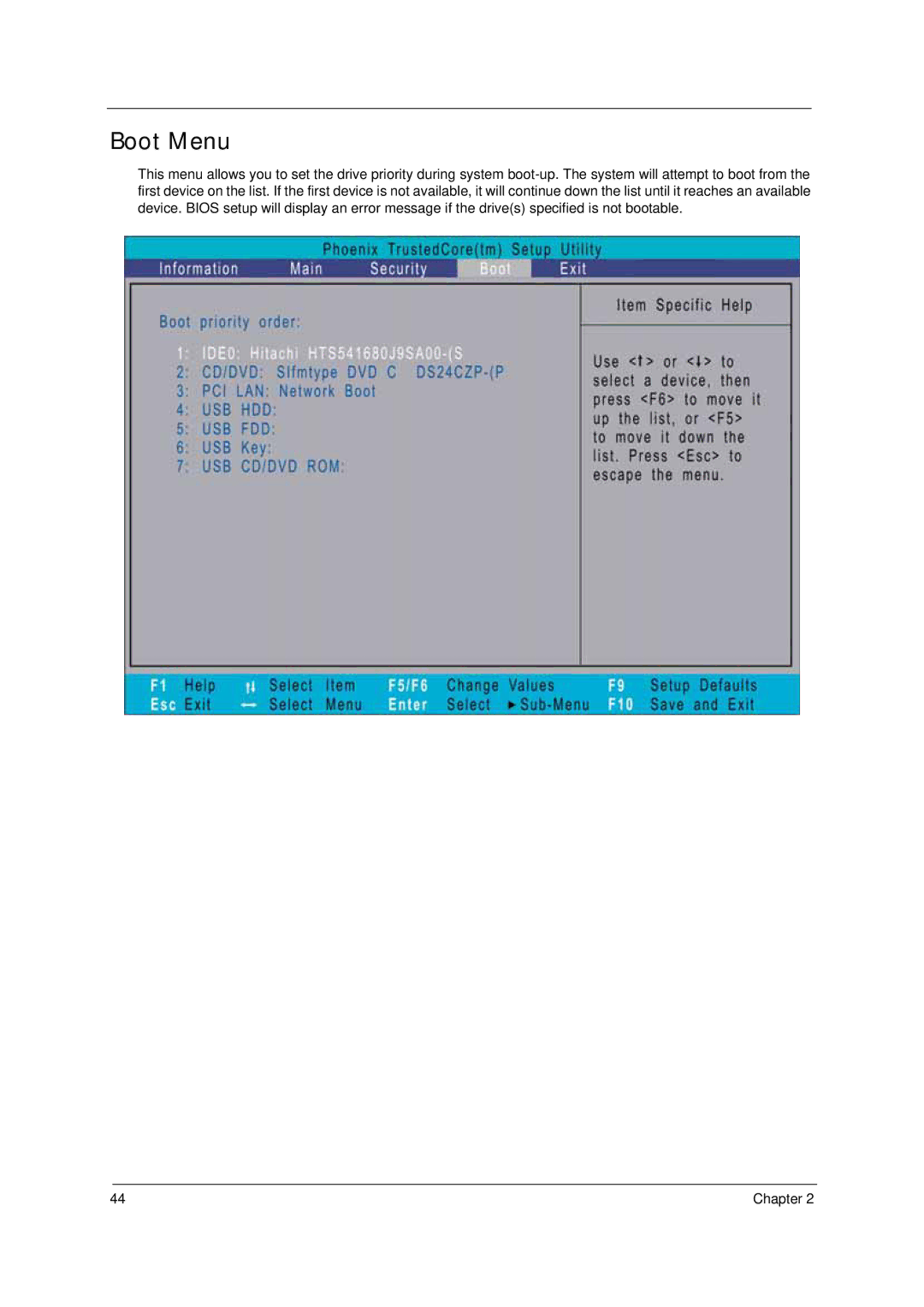 Acer 4310 manual Boot Menu 