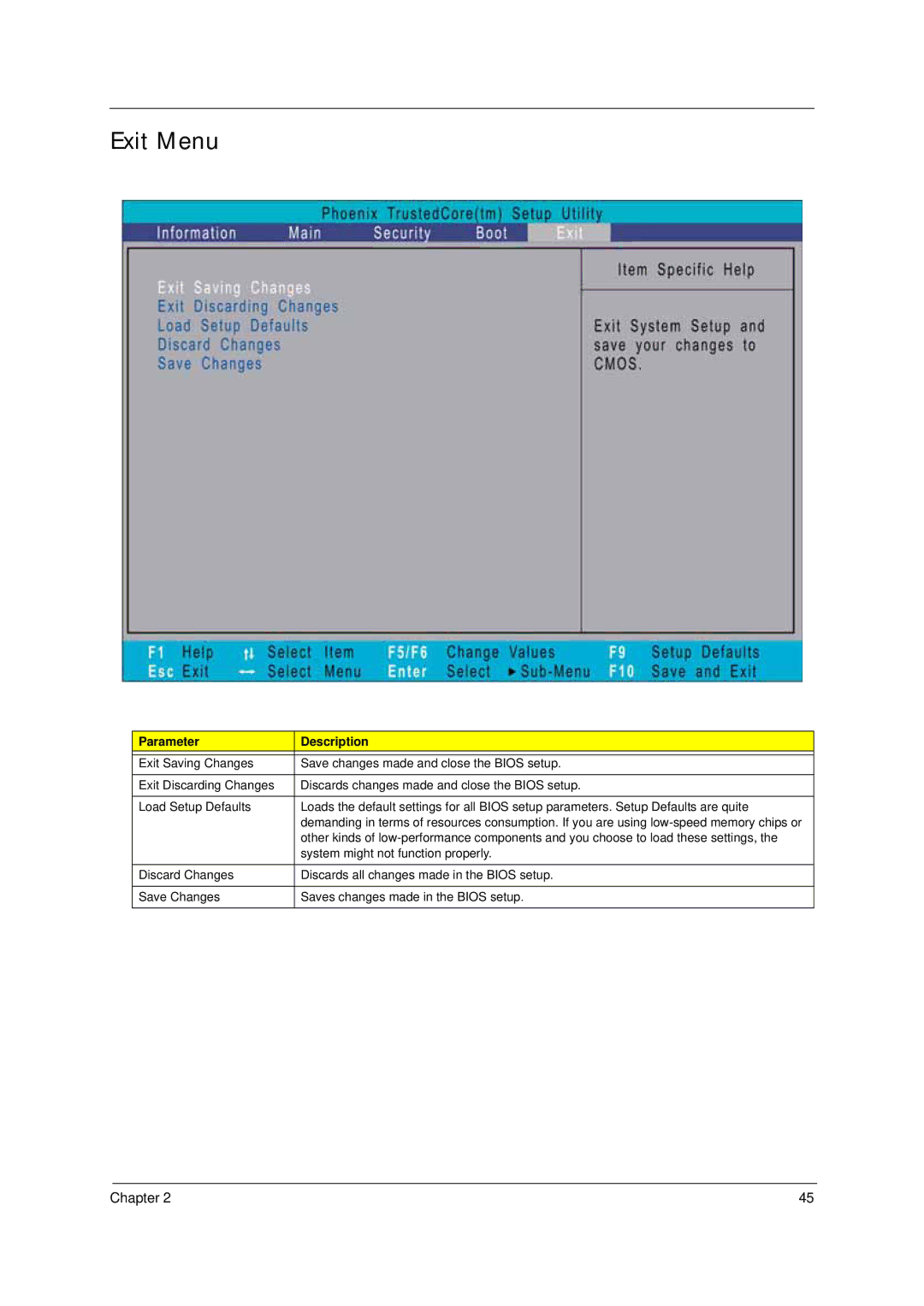 Acer 4310 manual Exit Menu 