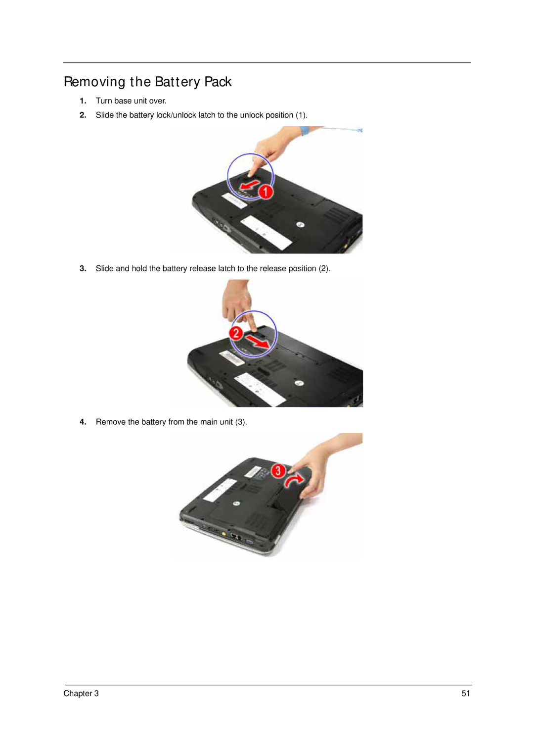 Acer 4310 manual Removing the Battery Pack 