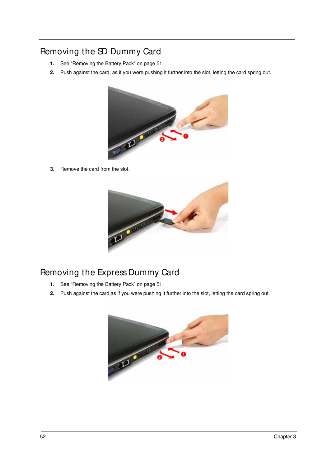 Acer 4310 manual Removing the SD Dummy Card, Removing the Express Dummy Card 