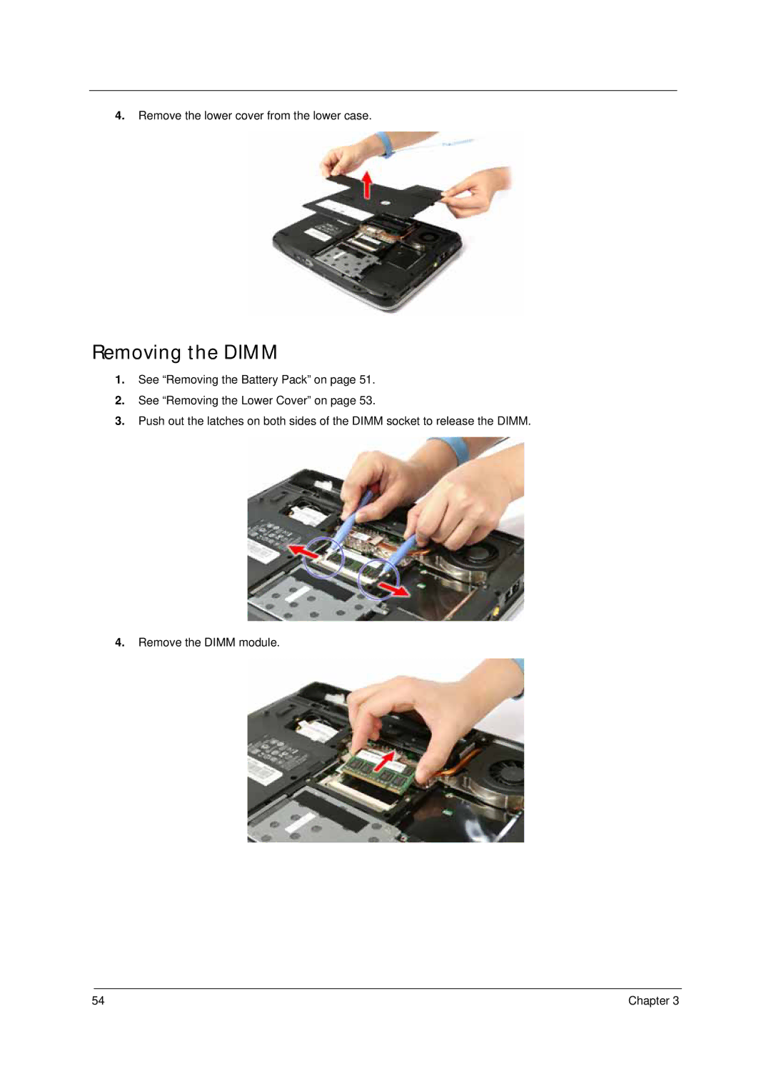 Acer 4310 manual Removing the Dimm 