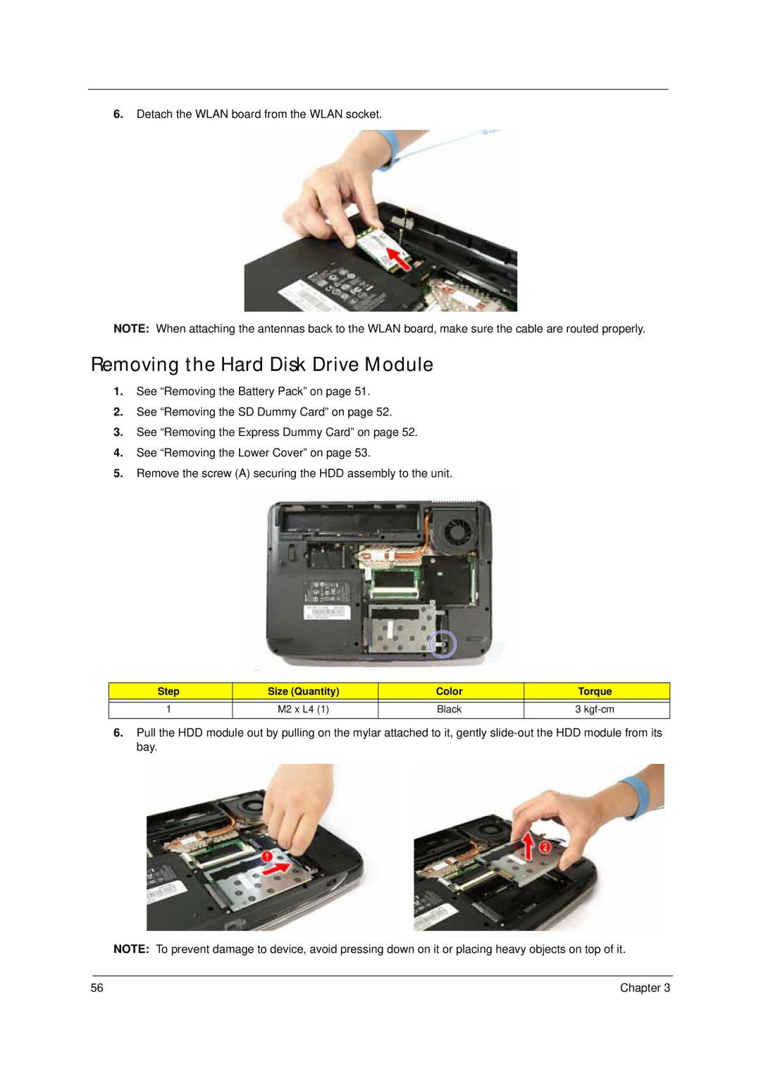 Acer 4310 manual Removing the Hard Disk Drive Module 