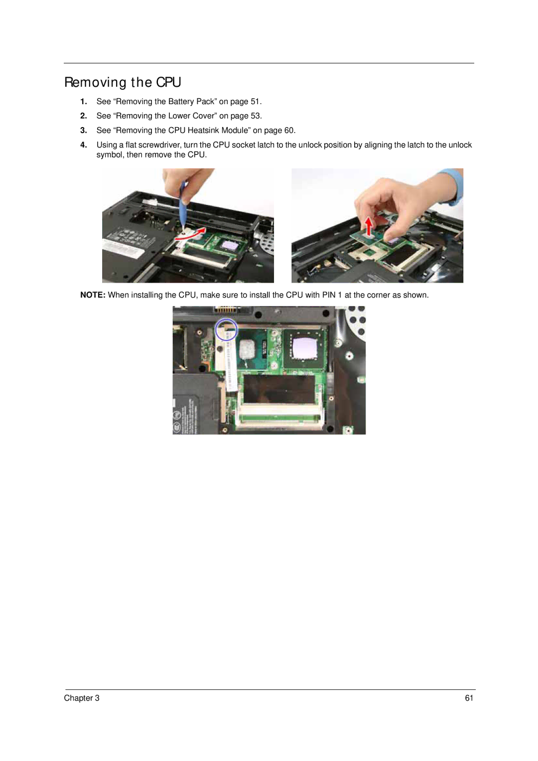 Acer 4310 manual Removing the CPU 