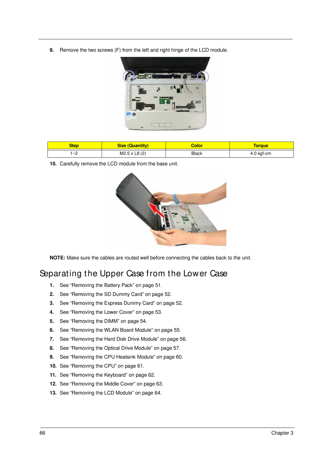 Acer 4310 manual Separating the Upper Case from the Lower Case 