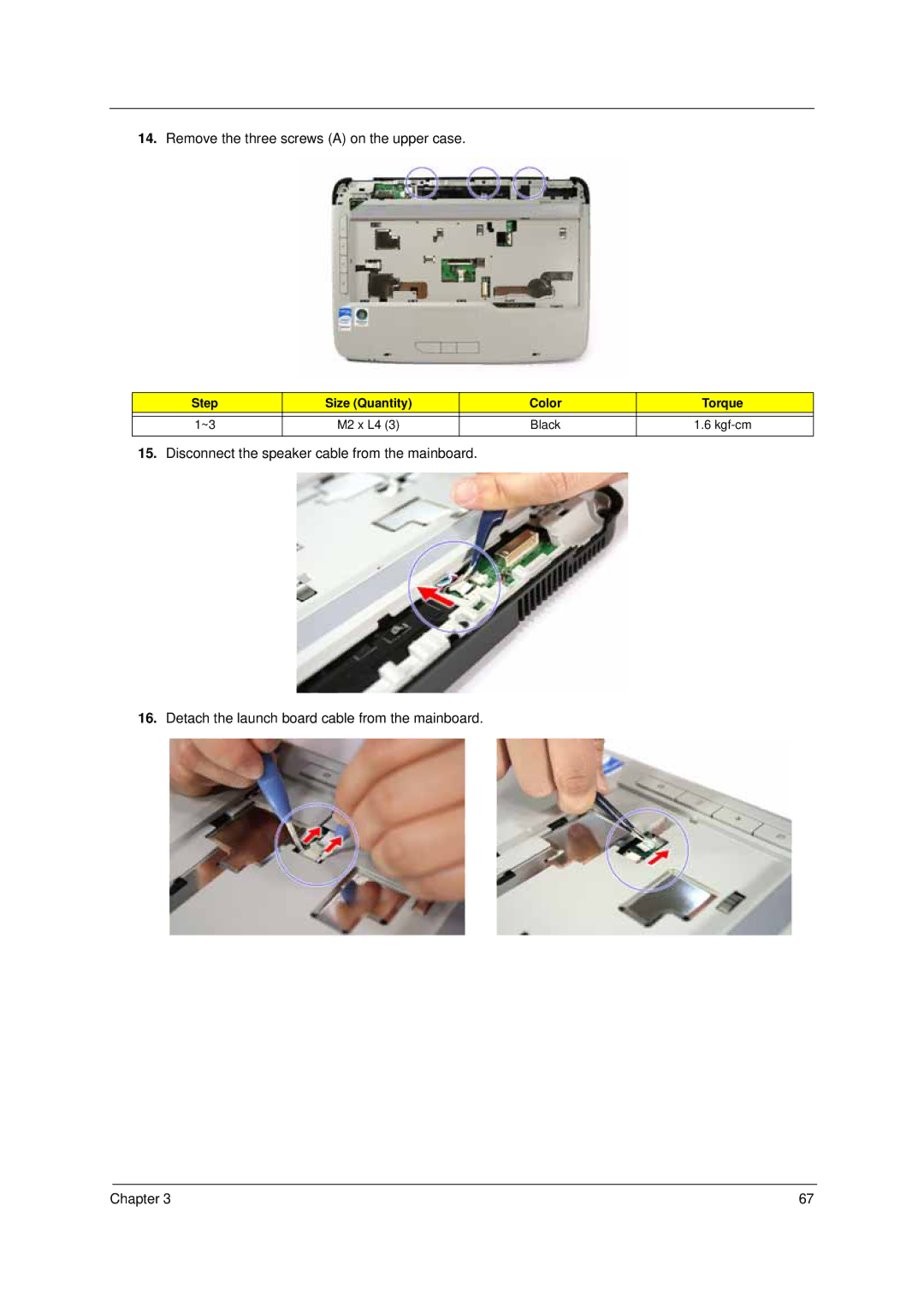 Acer 4310 manual Remove the three screws a on the upper case 