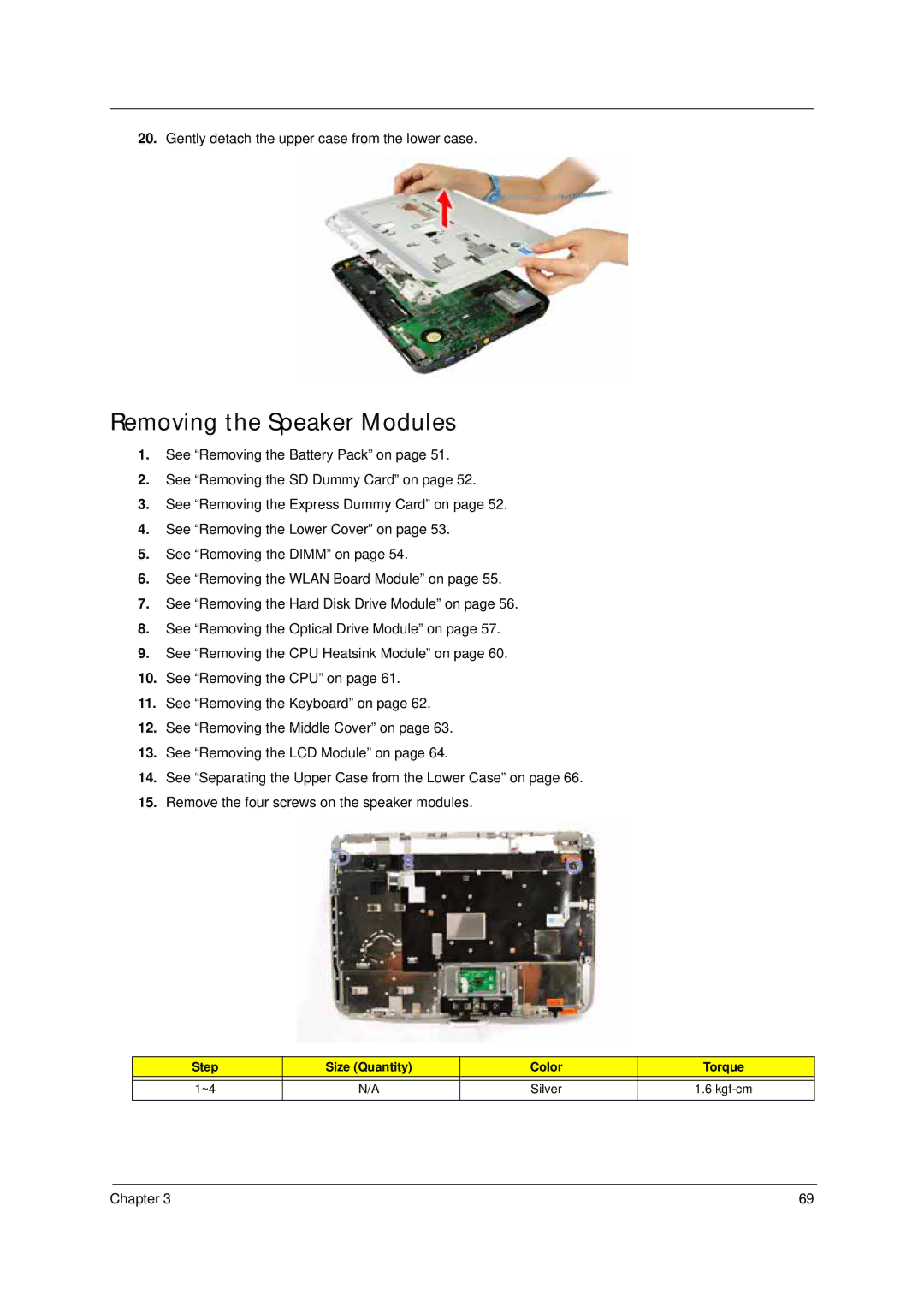 Acer 4310 manual Removing the Speaker Modules 