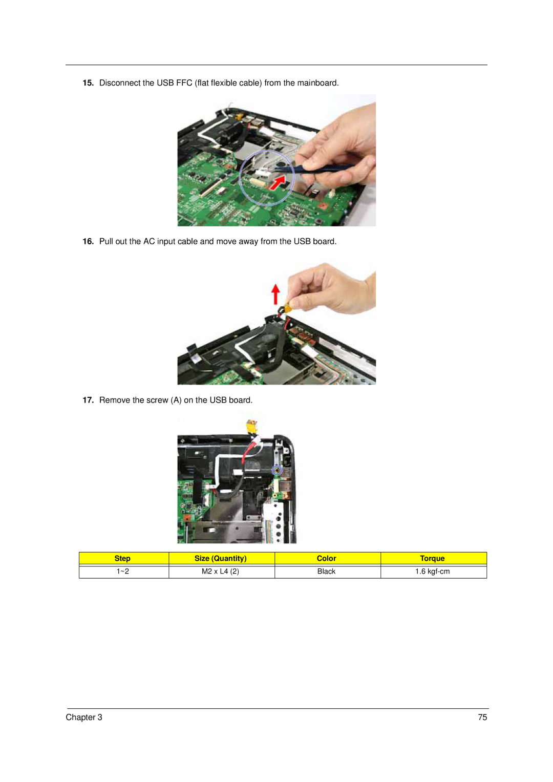 Acer 4310 manual Step Size Quantity Color Torque 