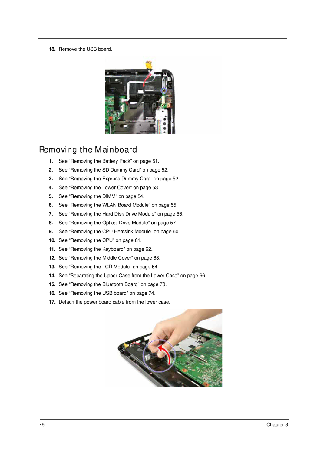 Acer 4310 manual Removing the Mainboard 