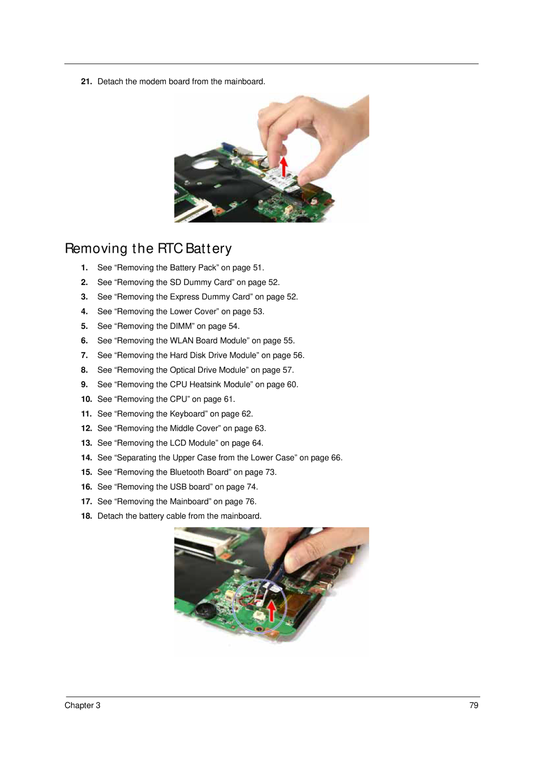 Acer 4310 manual Removing the RTC Battery 