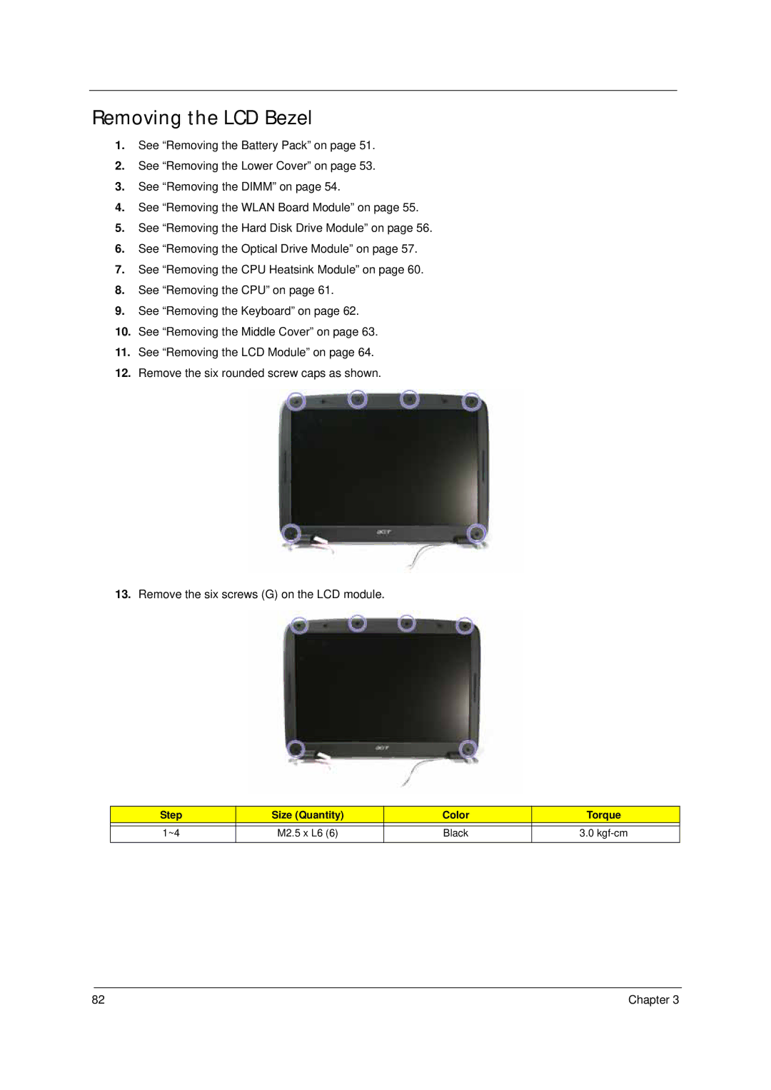 Acer 4310 manual Removing the LCD Bezel 