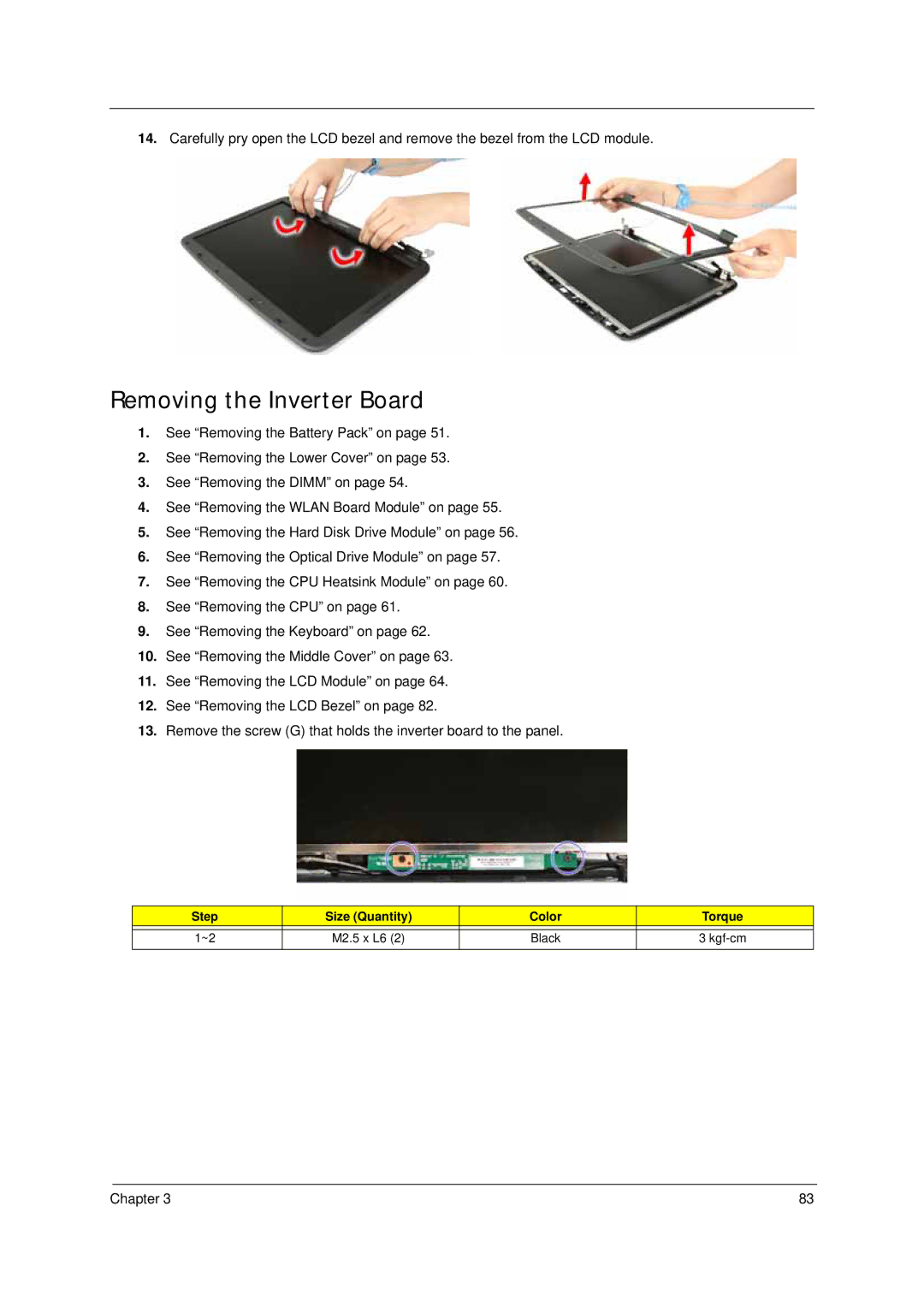 Acer 4310 manual Removing the Inverter Board 