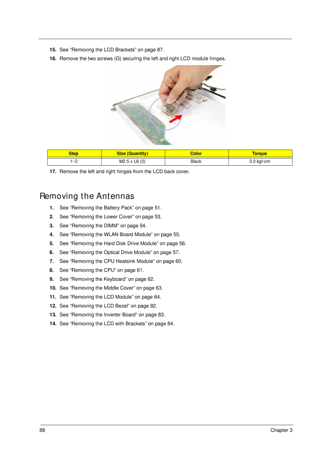 Acer 4310 manual Removing the Antennas 