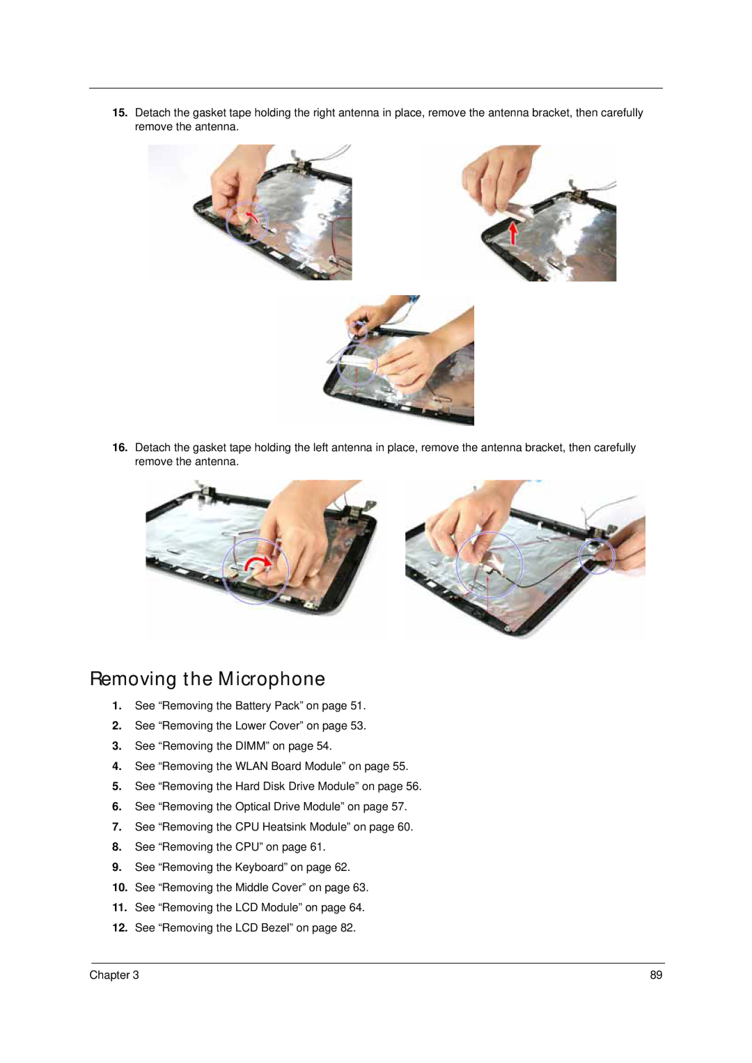 Acer 4310 manual Removing the Microphone 