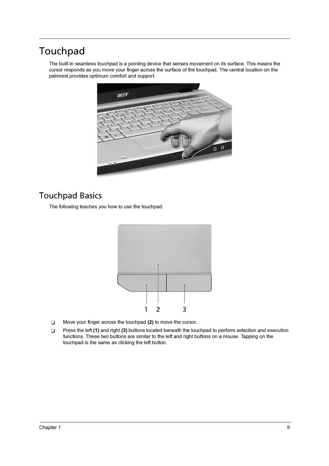 Acer 4715Z, 4315 manual Touchpad Basics 