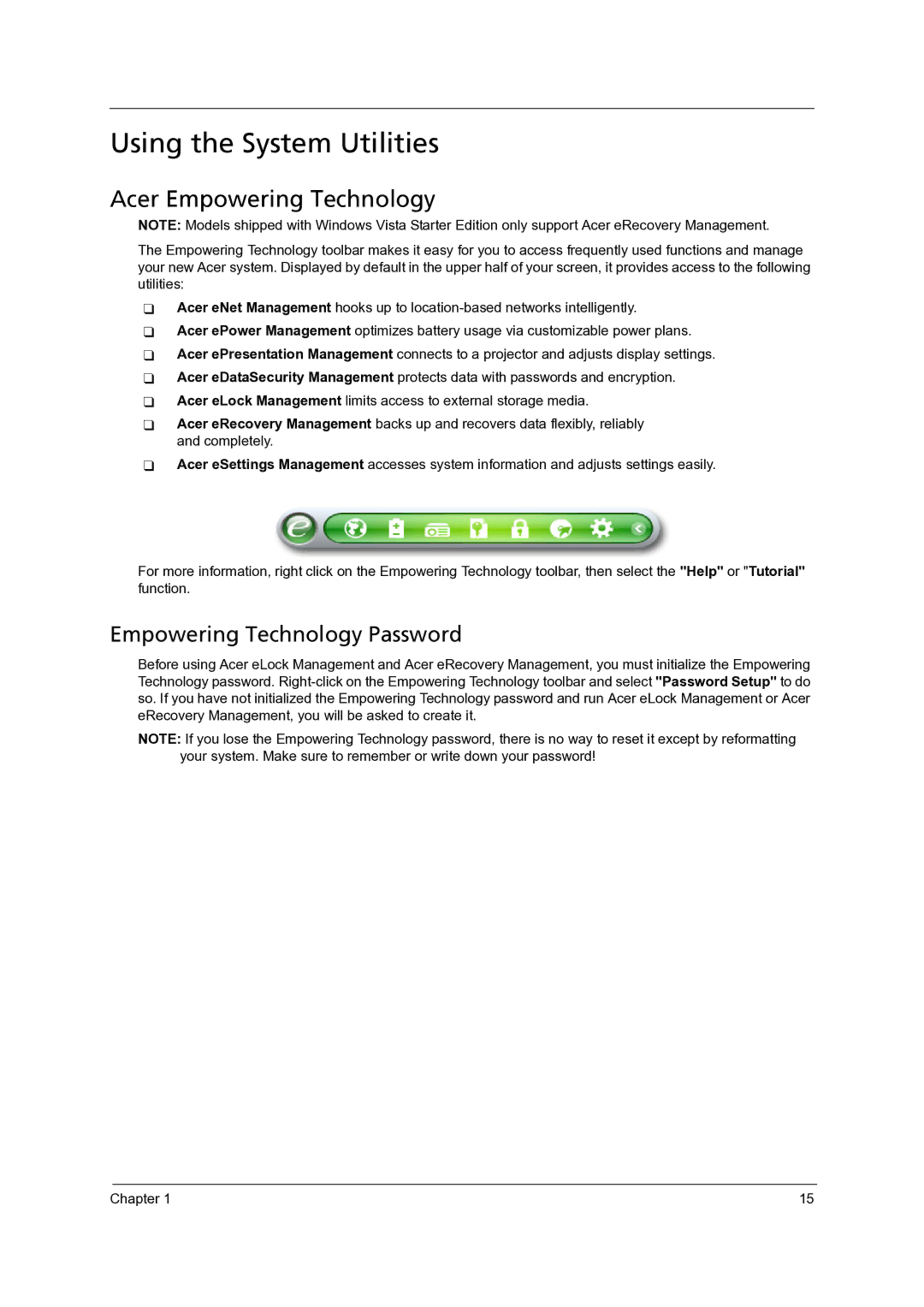 Acer 4715Z, 4315 manual Using the System Utilities, Acer Empowering Technology 