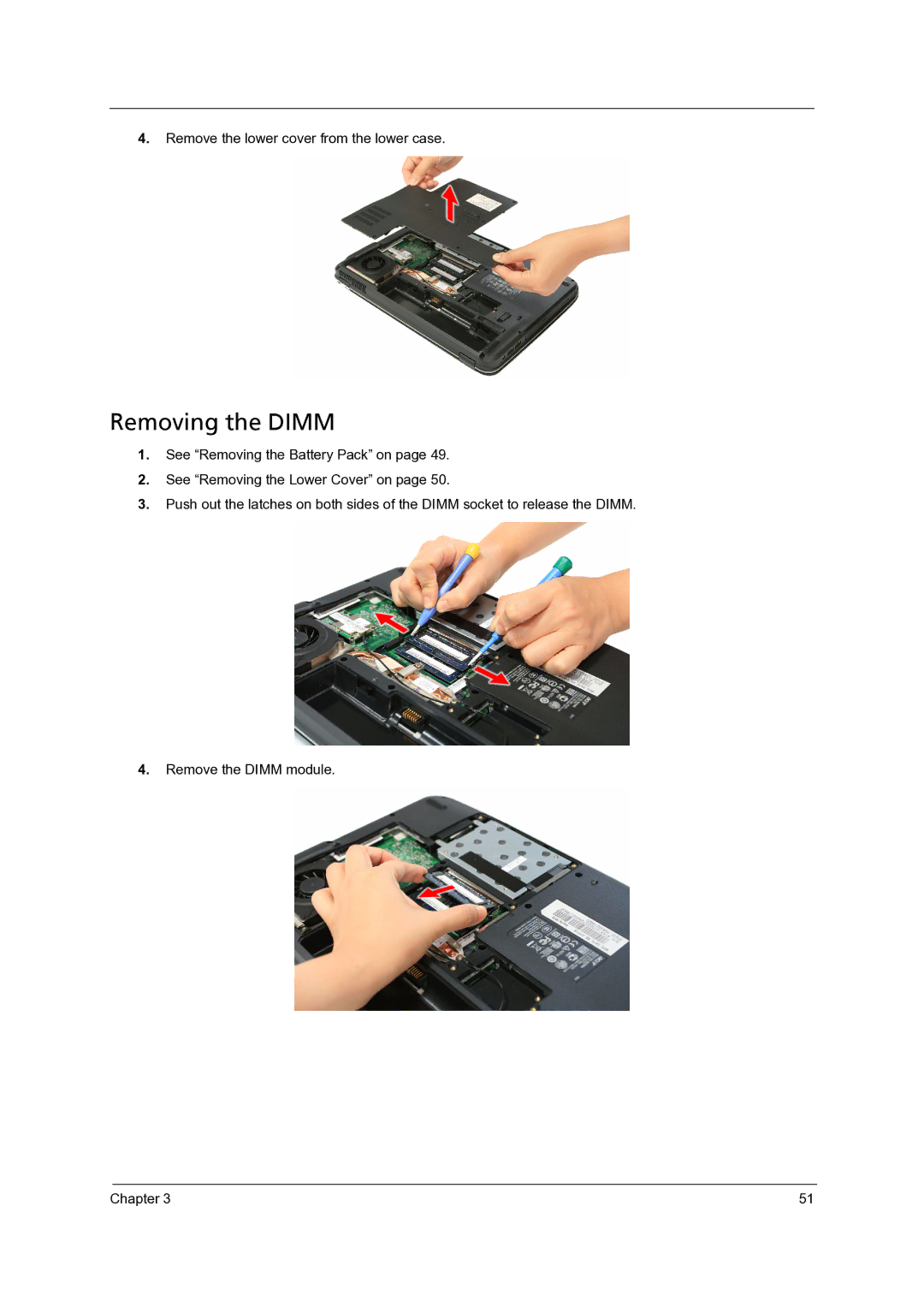 Acer 4715Z, 4315 manual Removing the Dimm 