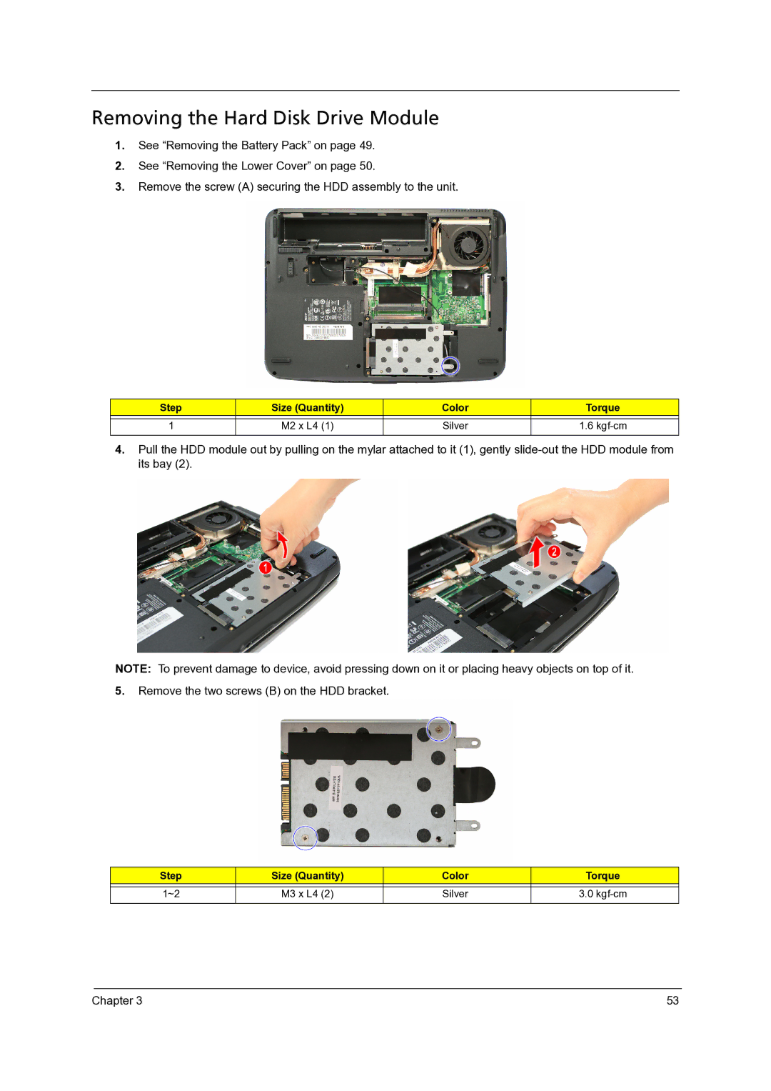 Acer 4715Z, 4315 manual Removing the Hard Disk Drive Module 