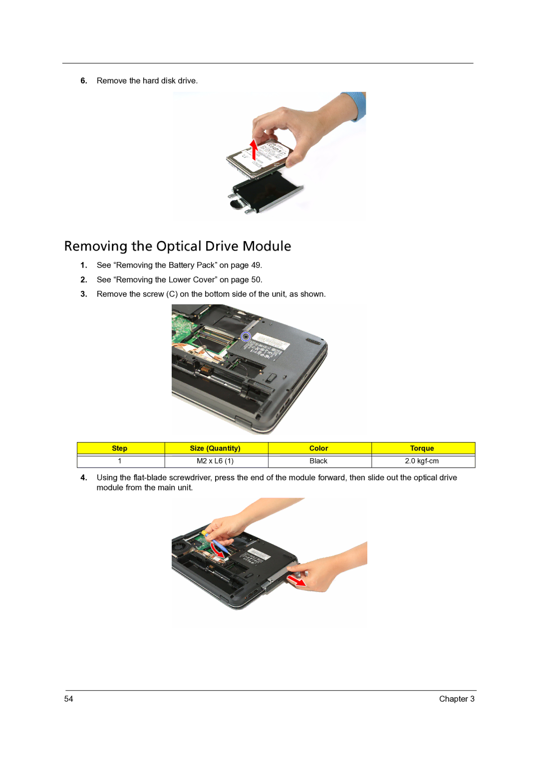 Acer 4315, 4715Z manual Removing the Optical Drive Module 