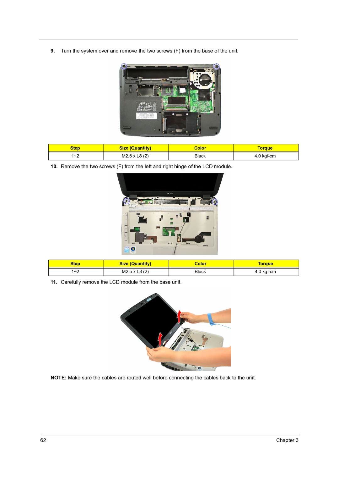 Acer 4315, 4715Z manual Carefully remove the LCD module from the base unit 