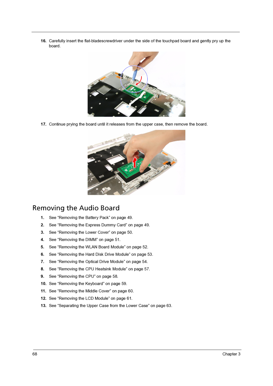 Acer 4315, 4715Z manual Removing the Audio Board 