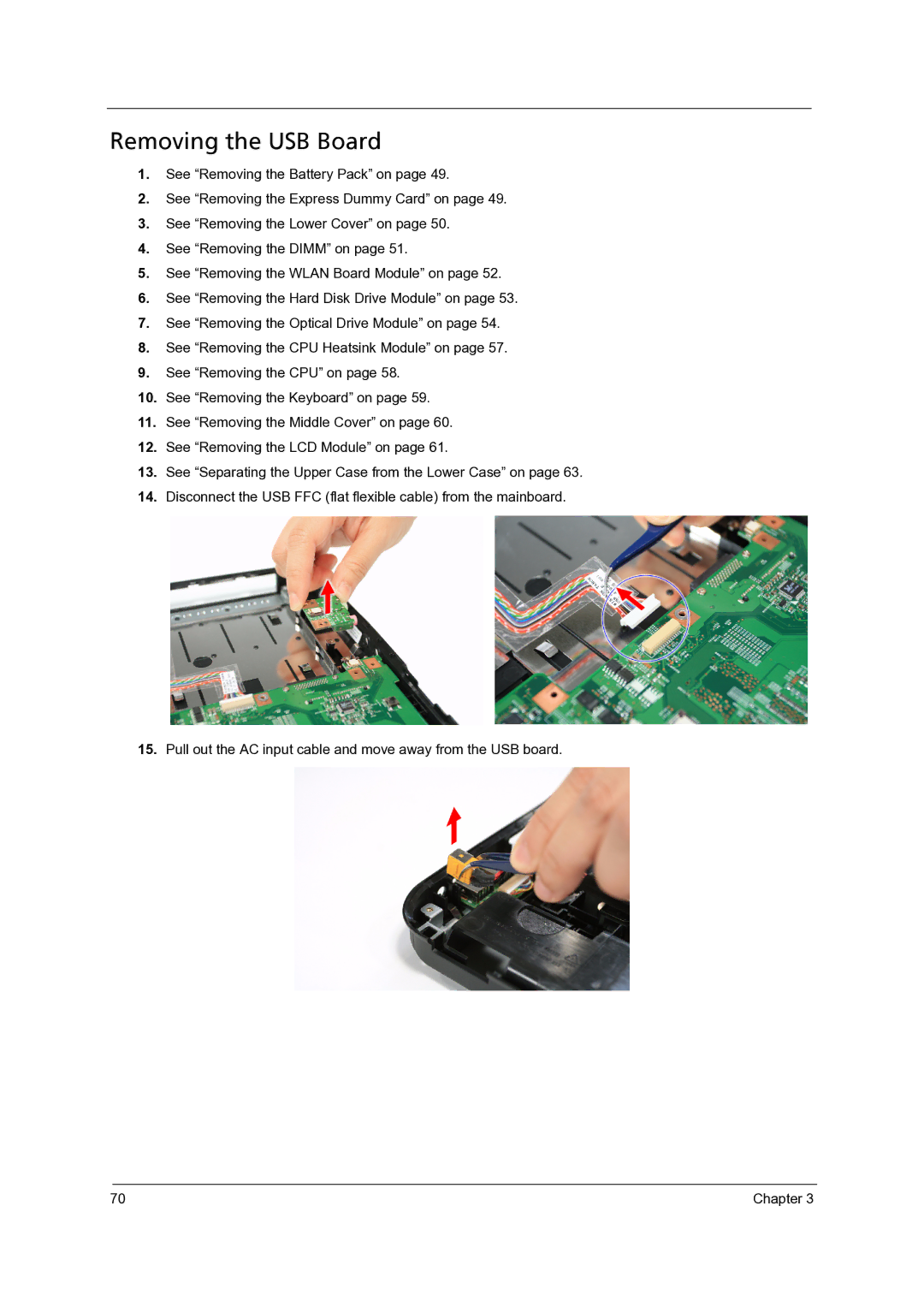 Acer 4315, 4715Z manual Removing the USB Board 