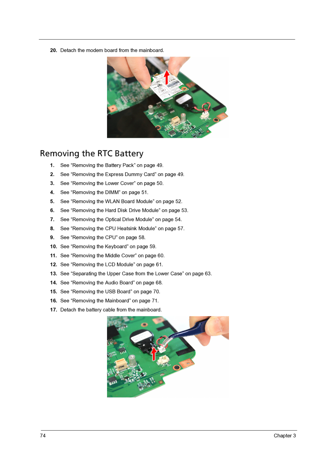 Acer 4315, 4715Z manual Removing the RTC Battery 