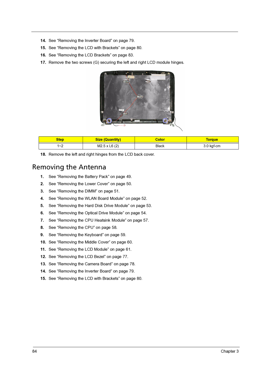 Acer 4315, 4715Z manual Removing the Antenna 