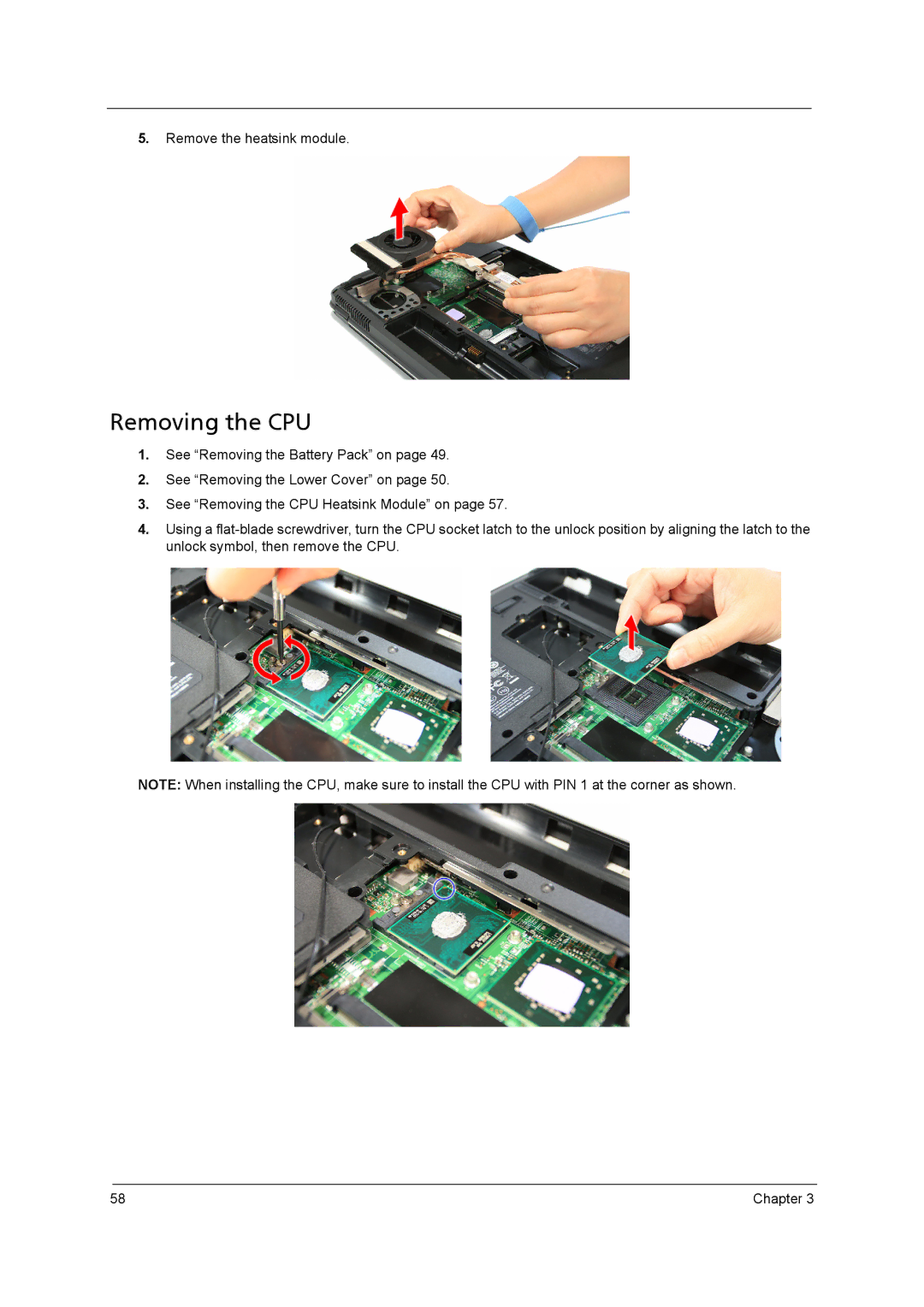 Acer 4315 manual Removing the CPU 