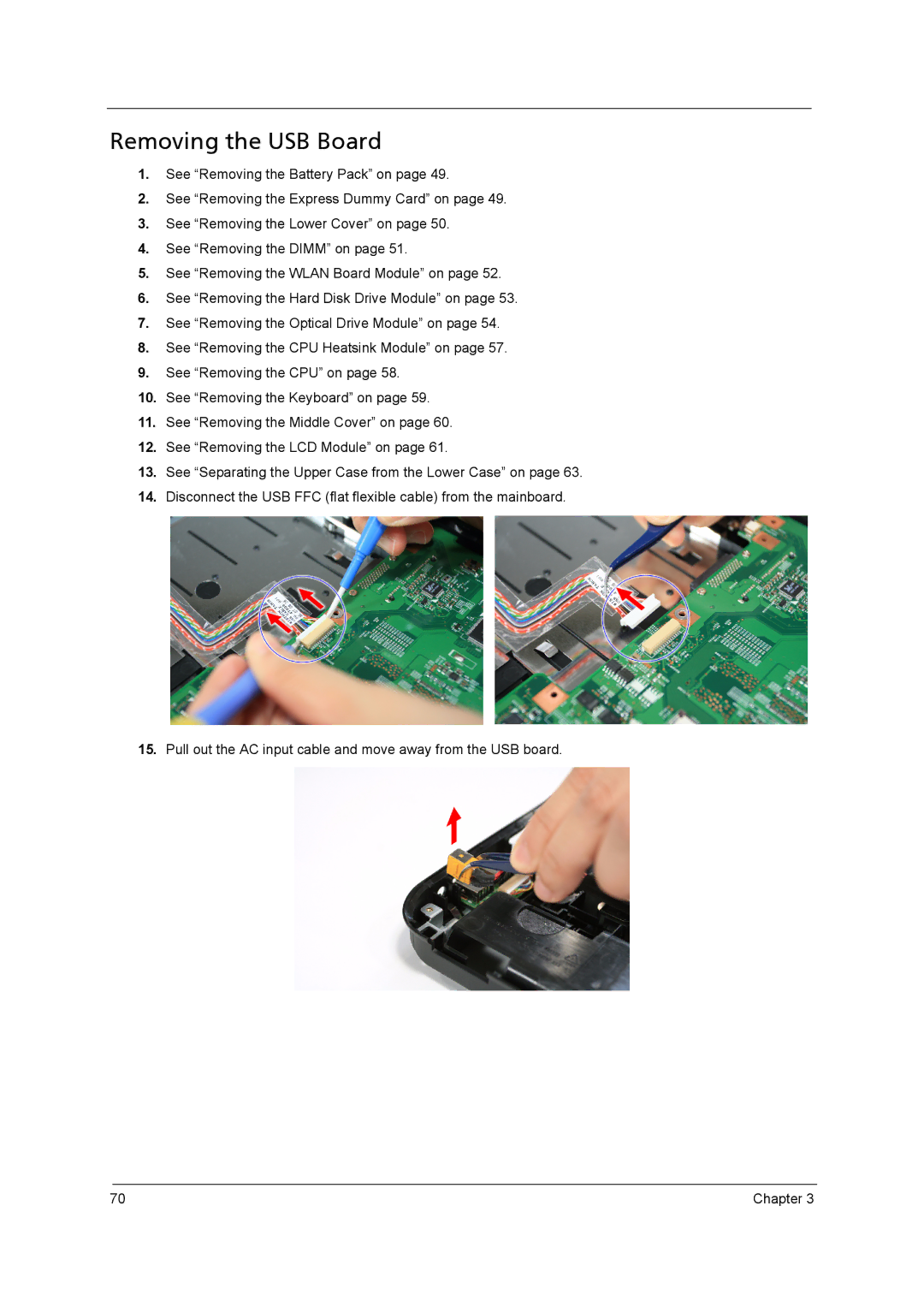 Acer 4315 manual Removing the USB Board 