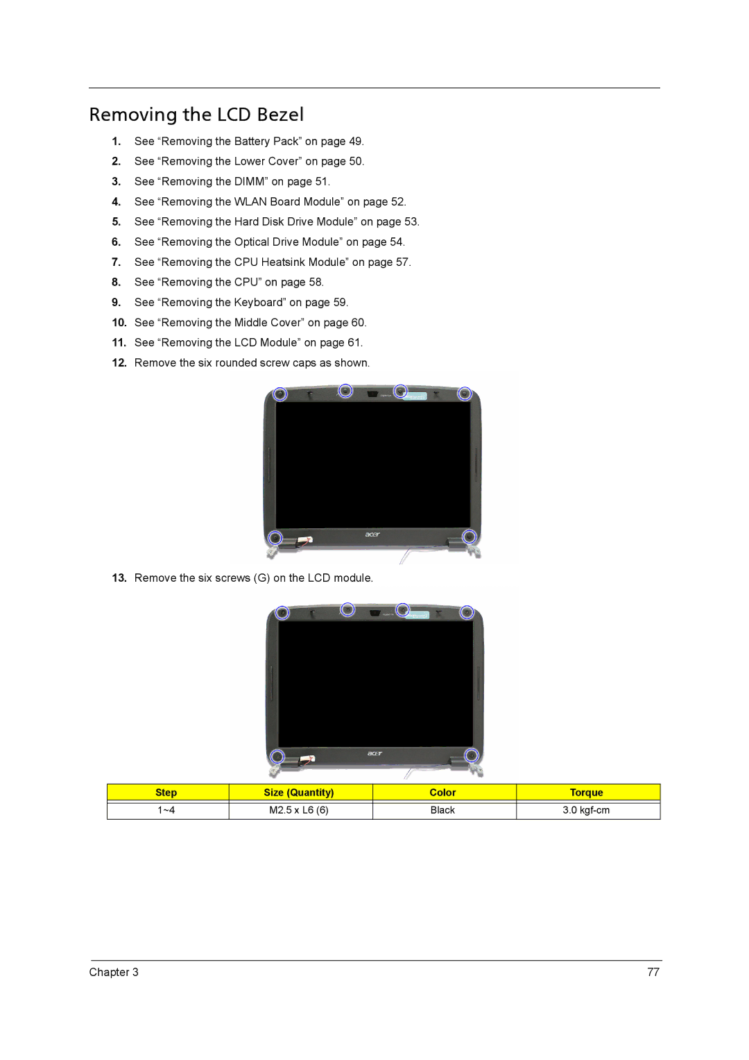 Acer 4315 manual Removing the LCD Bezel 