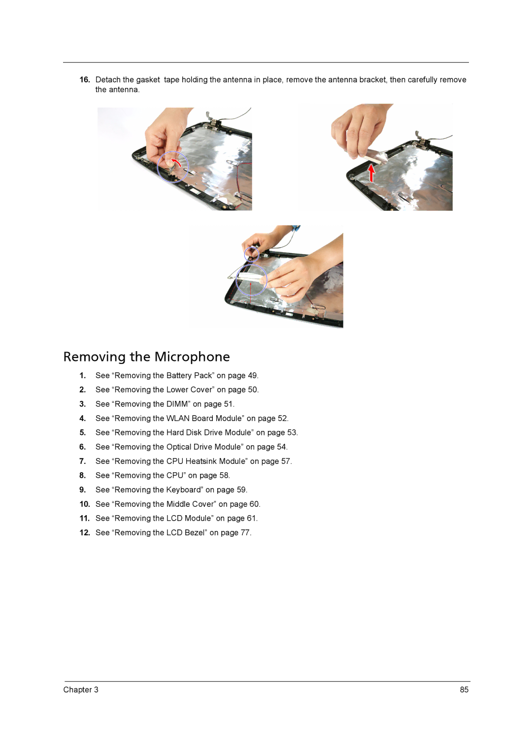 Acer 4315 manual Removing the Microphone 