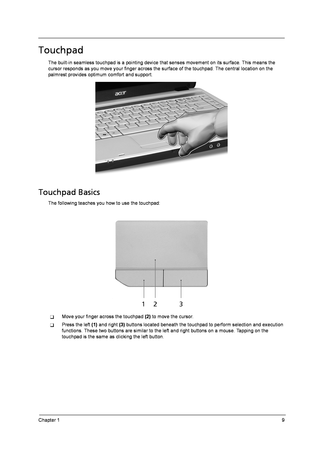 Acer 4315 manual Touchpad Basics 