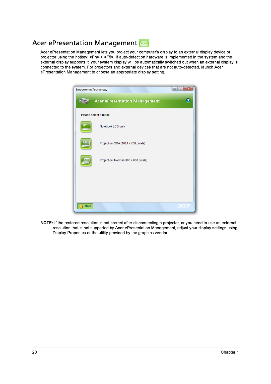Acer 4315 manual Acer ePresentation Management 