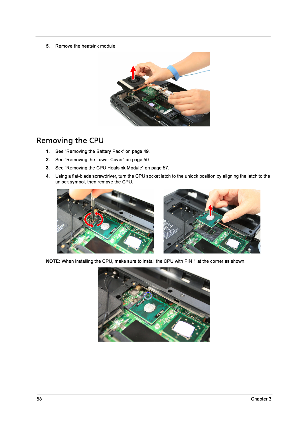 Acer 4315 manual Removing the CPU 