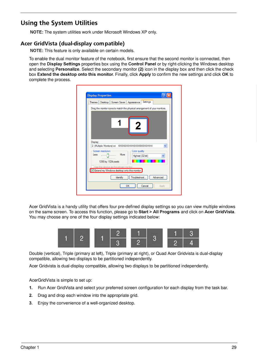 Acer 4720Z, 4320, 4720G manual Using the System Utilities, Acer GridVista dual-display compatible 