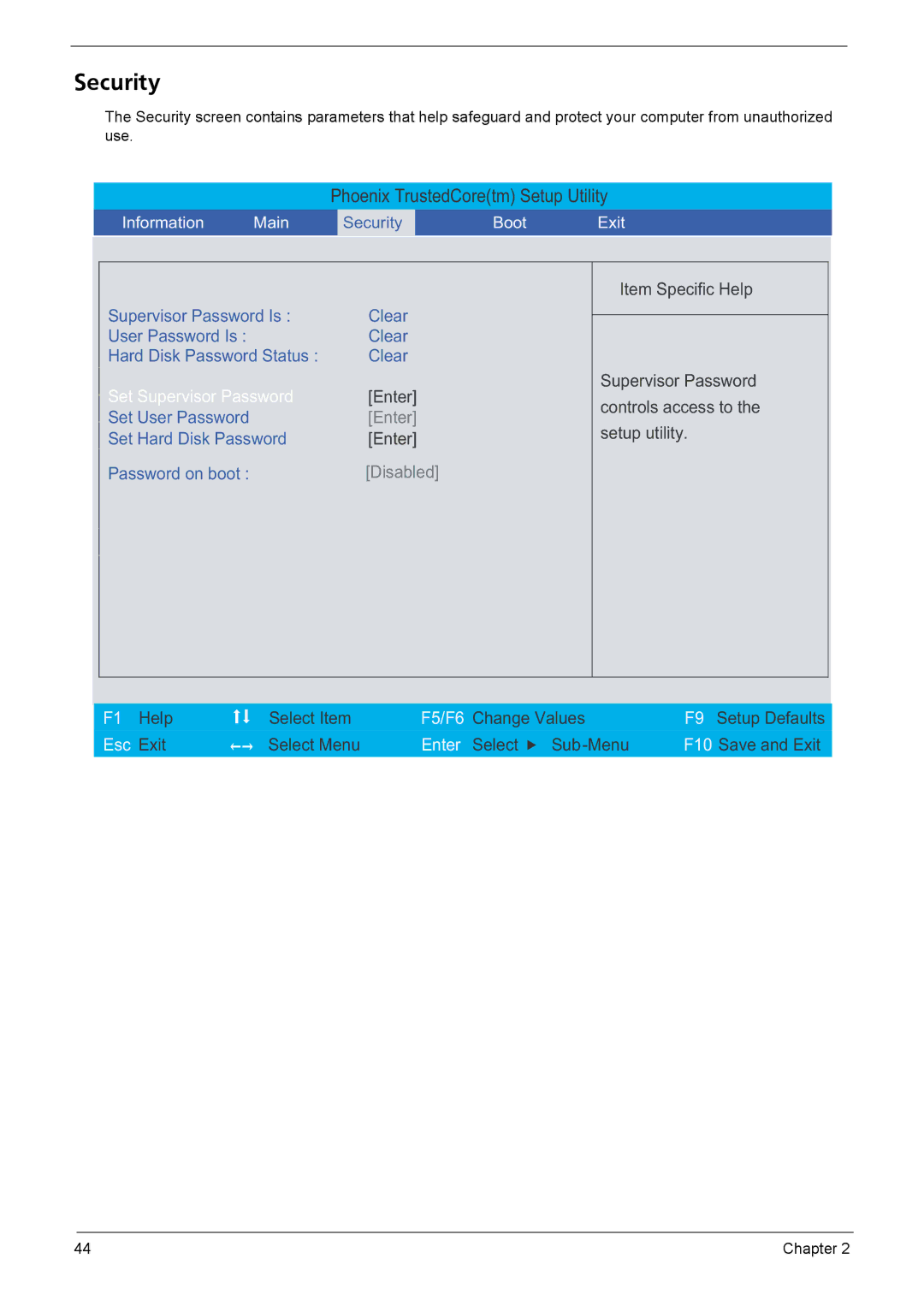 Acer 4320, 4720G, 4720Z manual Security, Set Supervisor Password 