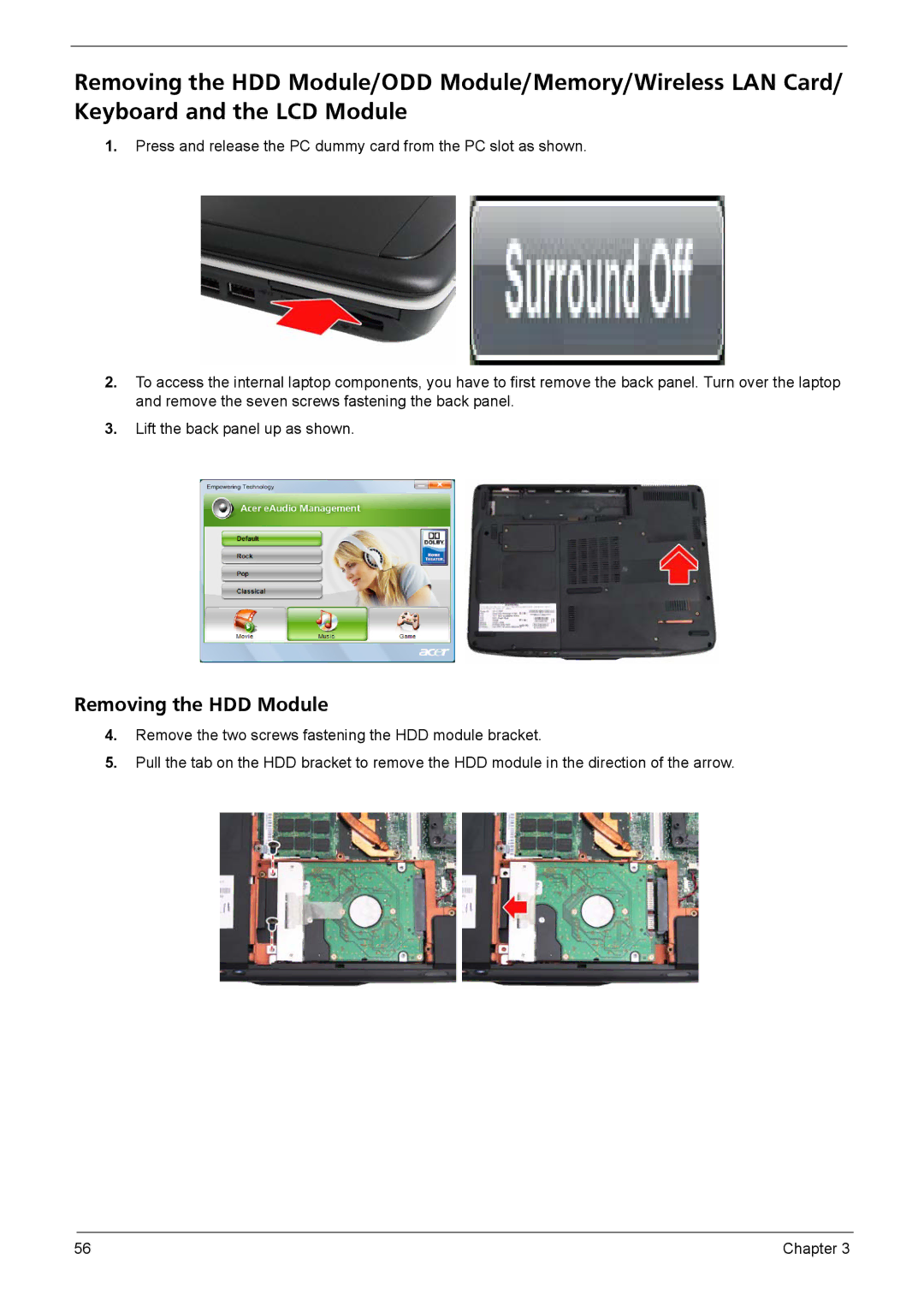 Acer 4320, 4720G, 4720Z manual Removing the HDD Module 