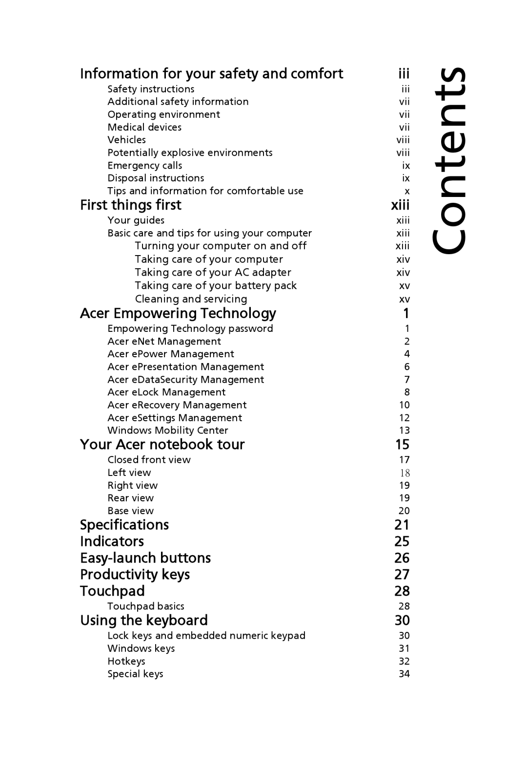 Acer 4720 Series, 4320 Series manual Contents 